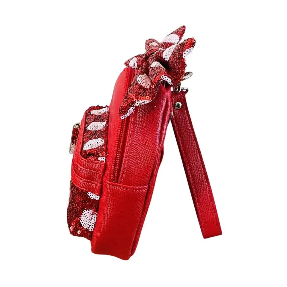 Disney Parks Loungefly Minnie Mouse Wristlet Red Sequin Bow Polka Dot NWOT